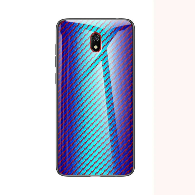 Синий Для xiaomi redmi 8A чехол из закаленного стекла для телефона для redmi 8 note 8 углеродное волокно с принтом Мягкий ТПУ Рамка стекло задний противоударный чехол - Цвет: Синий