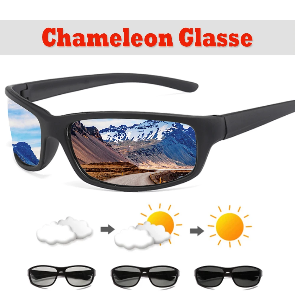 

Photochromic Sunglasses Men Women Polarized Chameleon Discoloration Sun Glasses Eyeglasses Sports Square Driving Goggles D192