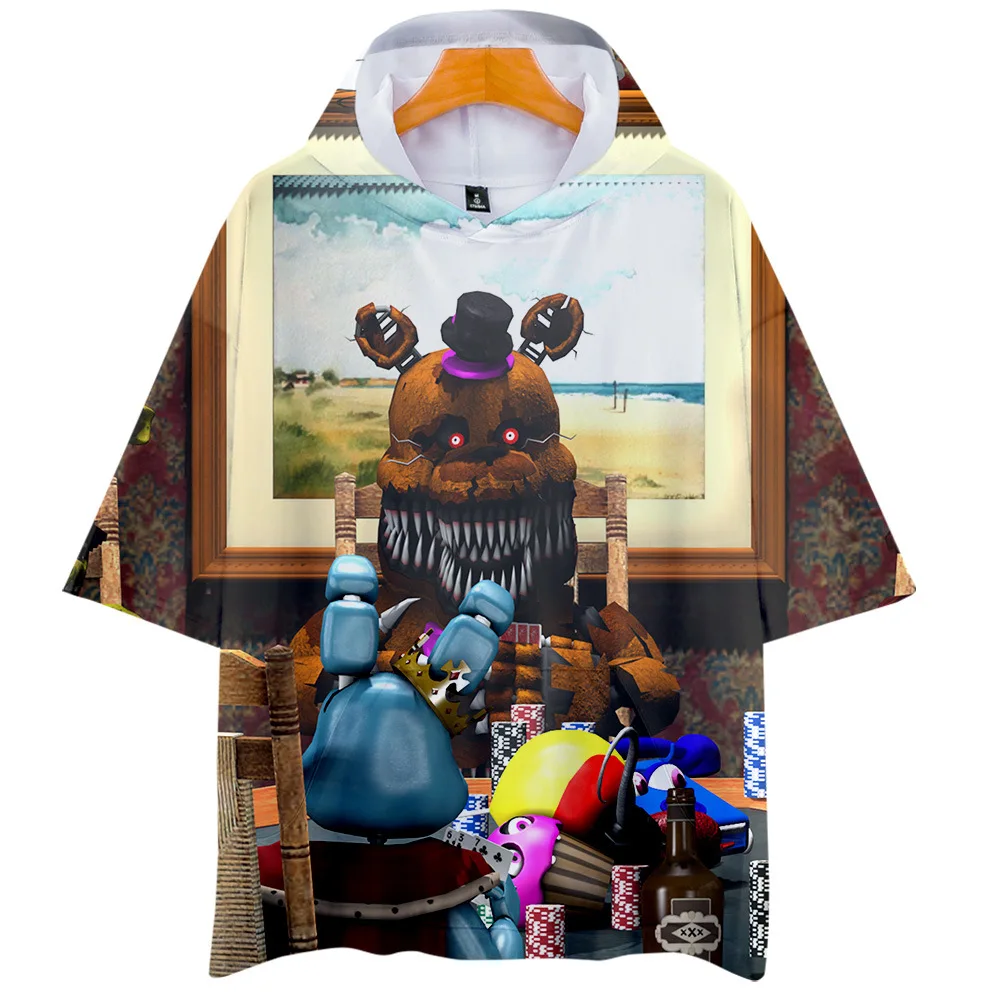 FNAF Five Nights At Freddy 3D принт короткий рукав с капюшоном Футболка женская мужская