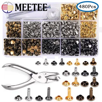 

Meetee 6*6/8*8/8*12mm 480sets Snap Button Double-sided Rivets+installation Tool DIY Luggage Belt Jacket Leather Decor Accessory