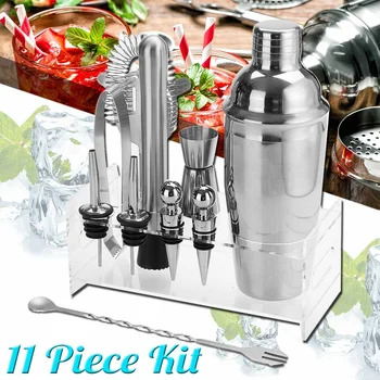 

11Pcs/set 750ml Stainless Steel Cocktail Shaker Mixer Drink Bartender Browser Kit Bars Set Tools With Wine Rack Stand