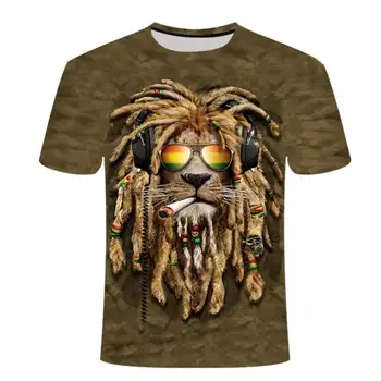 

2020 new 3D animal funny 3D lion pattern T-shirt men's summer 3D printing lion top 3DT shirt