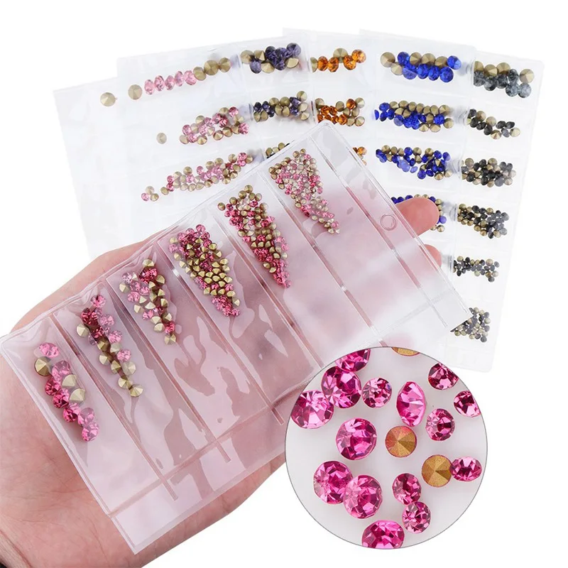 

6Girds/Pack DIY Nail Decorations Czech Crystal Rhinestones Cone Back Plated Brooch Bags Repair 3D Nail Art Glitter Gems