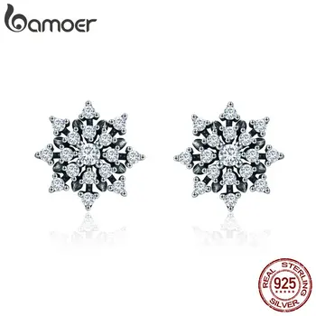 

BAMOER High Quality 100% 925 Sterling Silver Romantic Snowflake Luminous CZ Stud Earrings for Women Fine Silver Jewelry SCE346
