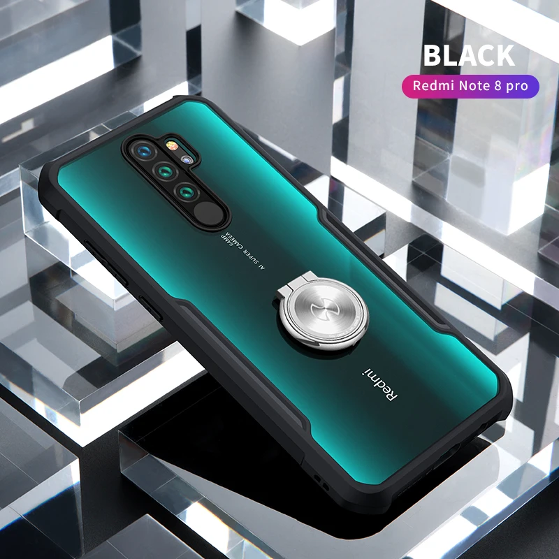 Противоударный чехол для Xiaomi Redmi Note 8 Pro чехол для телефона прозрачный защитный чехол для мобильного телефона мягкая задняя крышка Черный Xundd - Цвет: Black With Ring