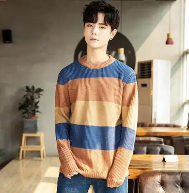 Blue Stripes RUIHUO полосатый зимний мужской свитер, Уродливый Рождественский свитер, мужское зимнее пальто, пуловер и свитеры для мужчин, осенняя одежда, XXXL - Цвет: Blue Stripes