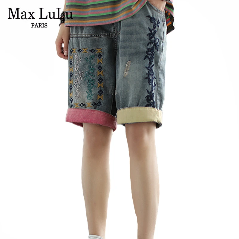 Женские винтажные джинсовые брюки Max LuLu повседневные свободные с вышивкой для