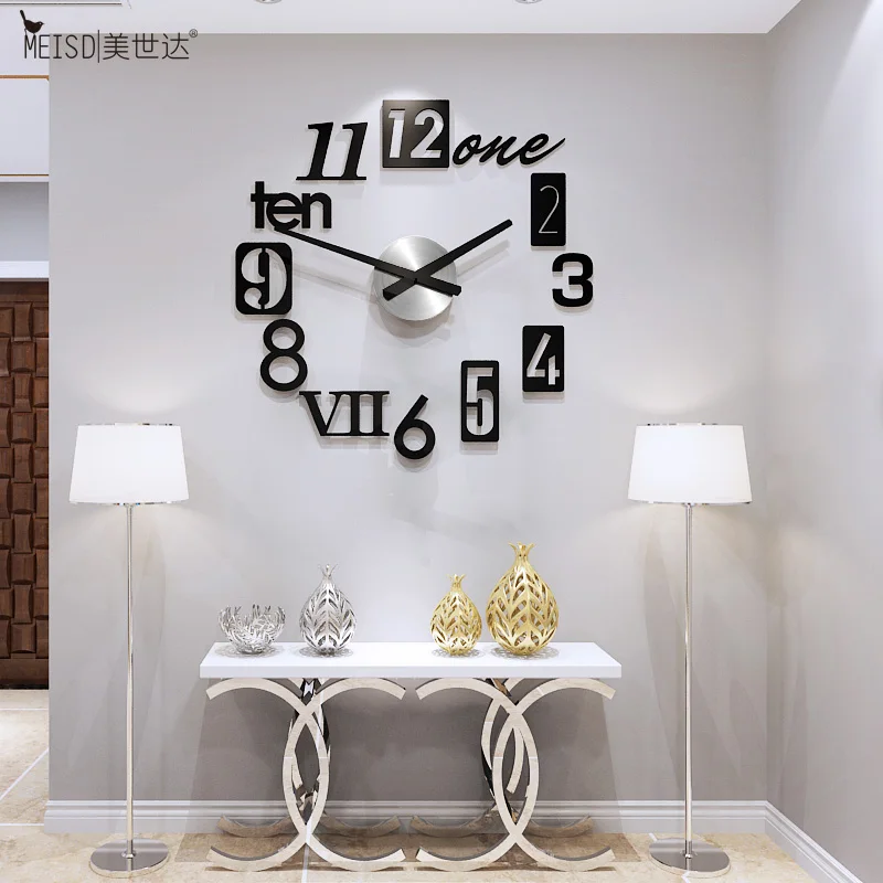 

European Style 3D DIY Large Wall Clock Modern Design Art Design Mirror Stickers Clocks Watch Home Decor Living Room Free Shining
