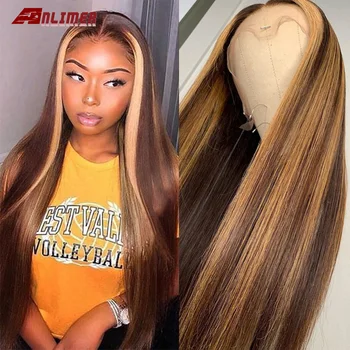 

Anlimer Honey Blonde Lace Front Wigs Highlight Brown Ombre Human Hair Wig 13X6 Brazilian Straight Lace Front Human Hair Wigs