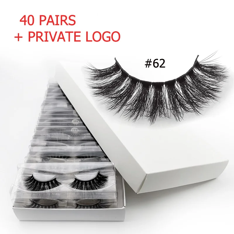 40pairs62WWITHLOGO 40 пар ресниц оптом ресницы Объемные 3d норковые ресницы Объемные норковые ресницы натуральный макияж Накладные ресницы «maquiagem» cilios - Цвет: 40pairs62WWITHLOGO