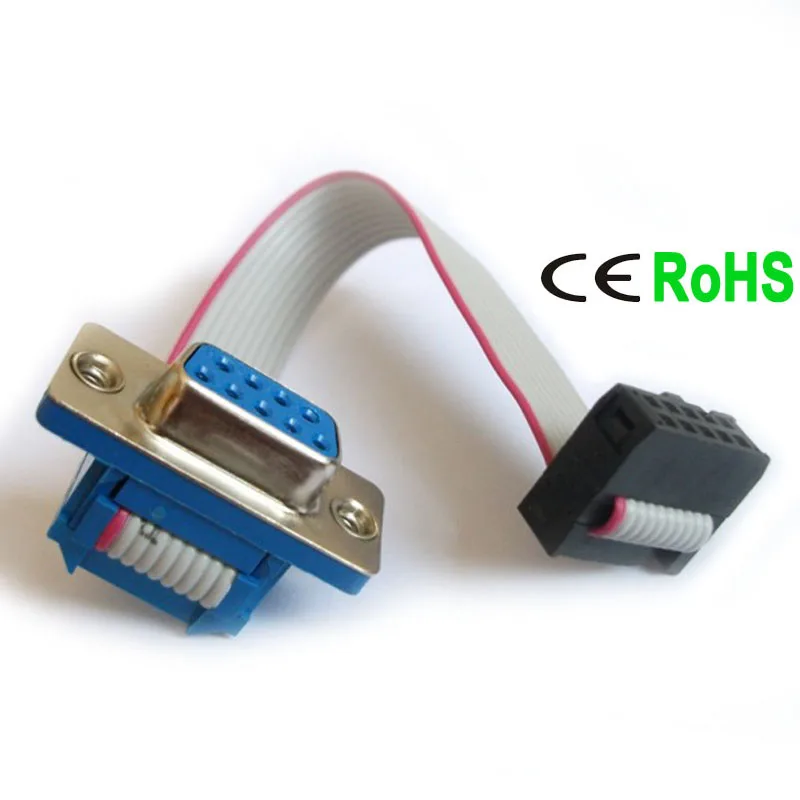 

DB9 to 10P 2.54mm 0.1" Pitch RS232 Serial Extension MB 10P Header Extender Flat Cable