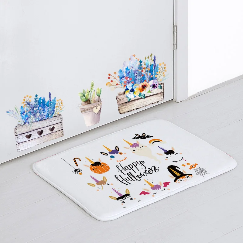 Funny Cute Floor Mat White Ghost Pumpkin Bat Cartoon Carpet Home Bathroom 40*60Cm Non-Slip Rubber Absorbent Halloween Door Mat