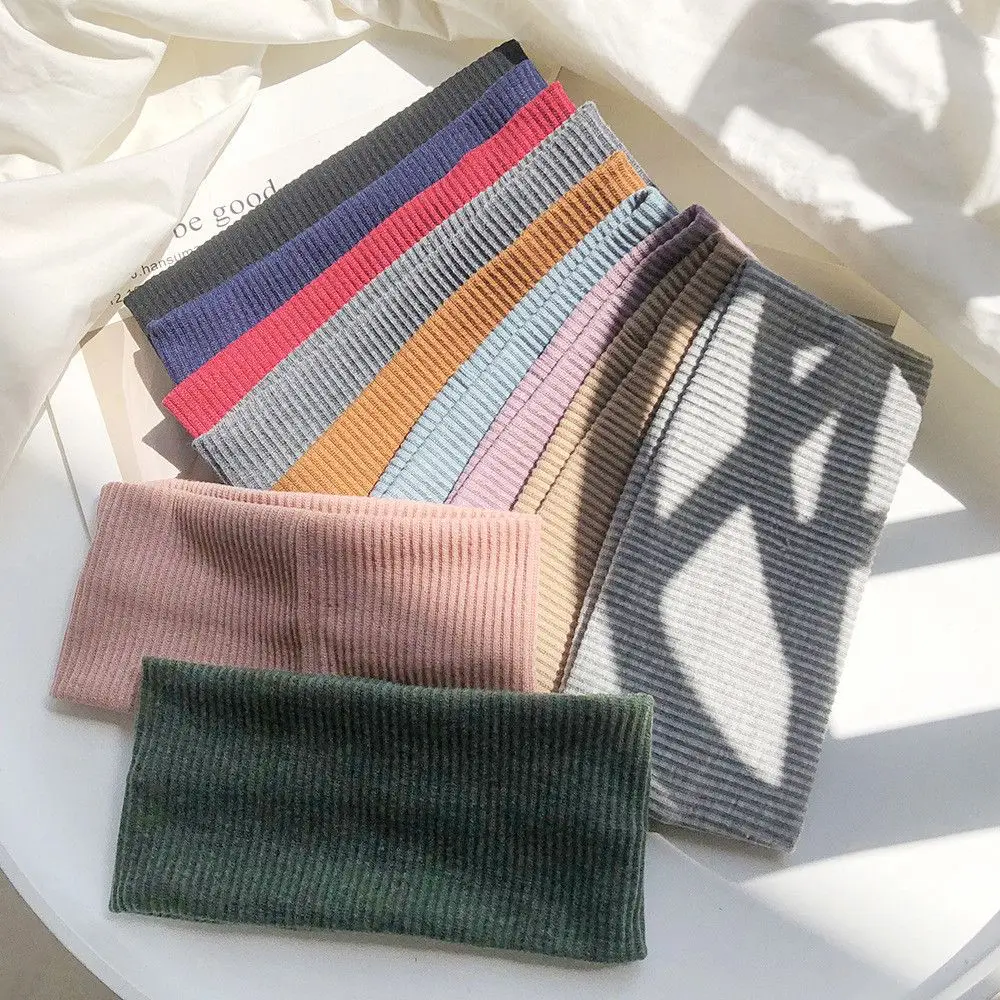 Elastic Knitted Wide Headbands 1PC for Women Girls Winter Warm Turban Headwrap Solid Color Hairband Yoga Sports Hair Accessories sports headbands