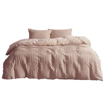 

3pcs Modern Home Decor Ultra Soft Seersucker Gift Quilt Cover Pillowcase Queen Size Solid Comfortable Bedding Set Washable