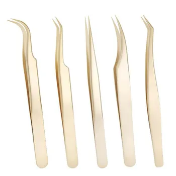 

Multi-function Stainless Steel Eyelashes Tweezers For Lashes Extension Gold Decor Anti-static Nail Rhinestone Tweezer D276