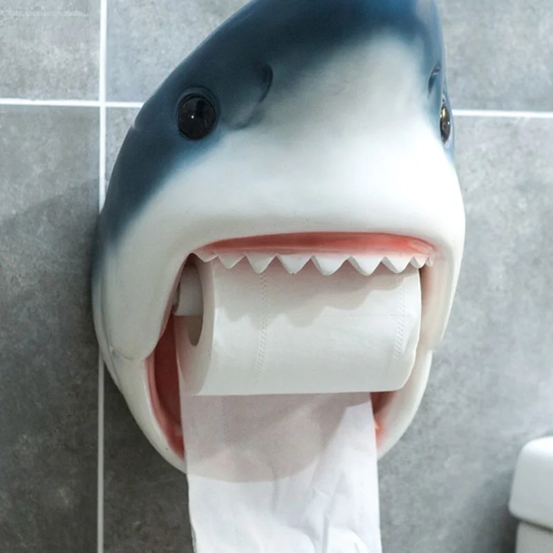 

Shark Roll Holders Resin Dolphin Paper Towel Dispenser Toilet Bathroom Shelf Holder Wall-mounted European Style Bath Decoration