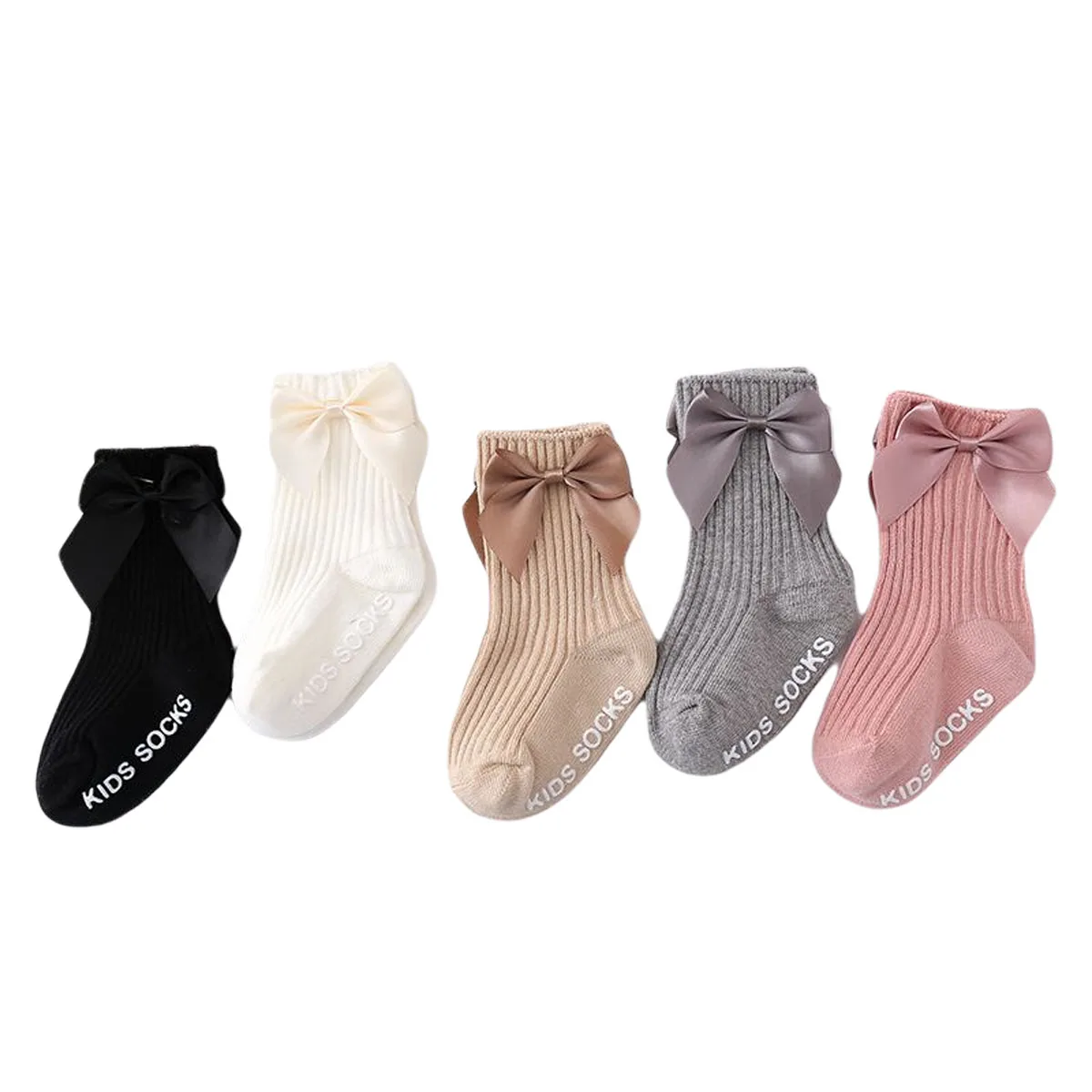 Bebé recién nacido acanalado liso nudo de lazo calcetines bebés pequeños niñas niños otoño no-Slip algodón suave lindo calcetines 0-3Y