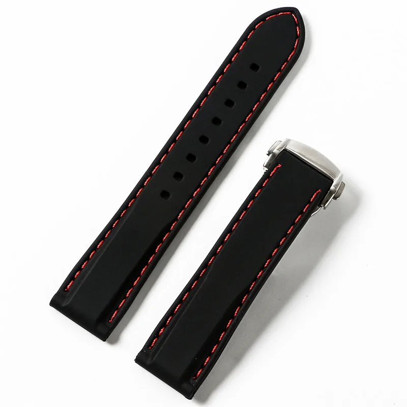 blackred fold 18 мм 20 мм 22 мм силиконовый ремешок резиновый ремешок для часов Seiko 5 SRP SKX007 ProPex PADI Casio Edifice часы браслет спортивный человек - Цвет ремешка: blackred fold