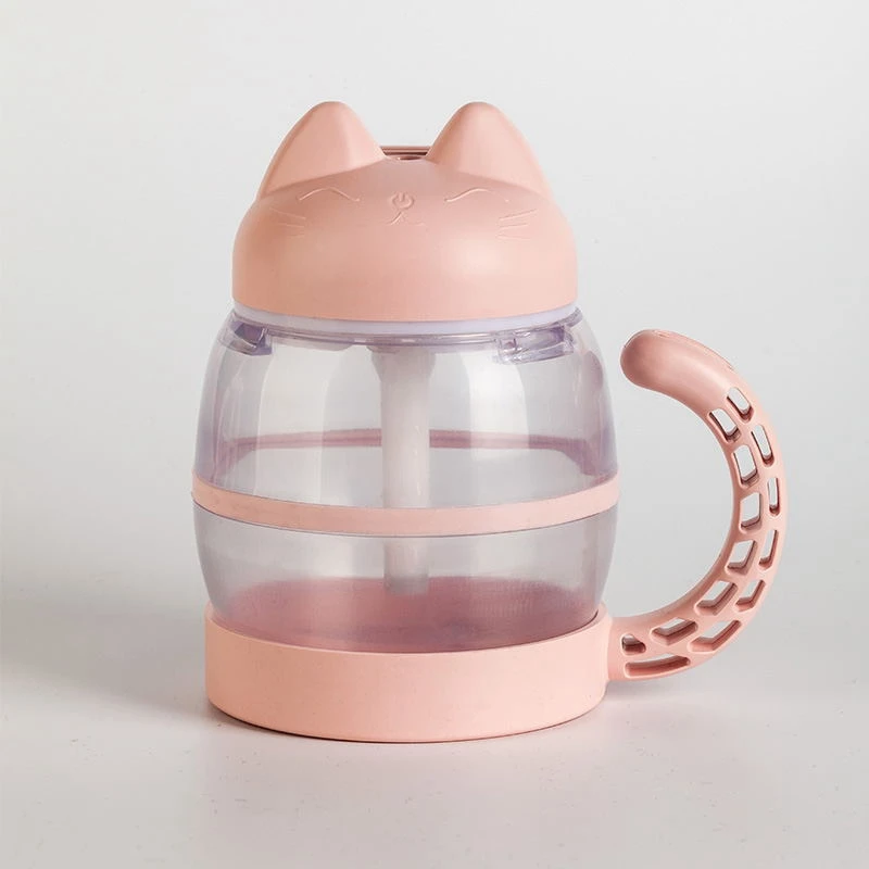 Top Deals 3 in 1 420ML USB Cat Air Humidifier Ultrasonic Cool-Mist Adorable Mini Humidifier with LED Light Mini USB Fan for Home