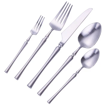 

Restaurant Stainless Steel 5-Pieces Flatware Knife Spoon Fork Cutlery Tableware Silver Metal Dinnerware Hosting Serving Set