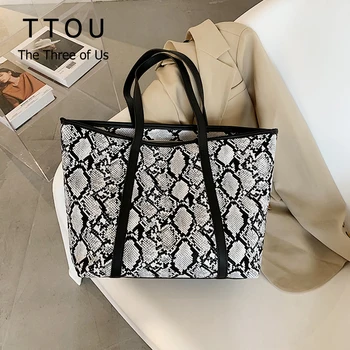 

Vintage pu Leather Snake Pattern women Handbags Female designer Zipper Shoulder bag Large Capacity Lady Zipper Travel Bags