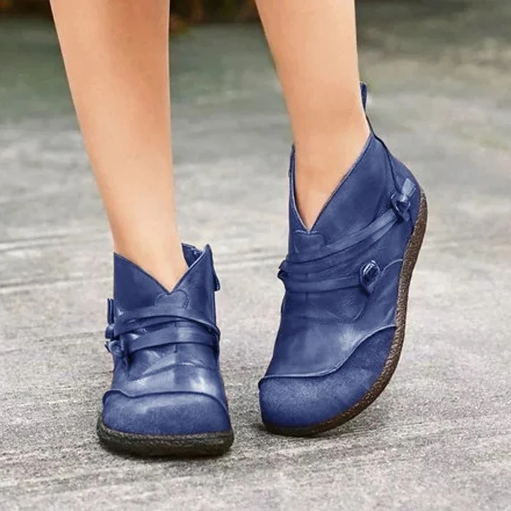 PUIMENTIUA/Коллекция года; сезон осень-зима; Женские ботинки в стиле ретро; Модные ботильоны из натуральной кожи; Zapatos De Mujer; винтажные теплые ботинки - Цвет: Blue
