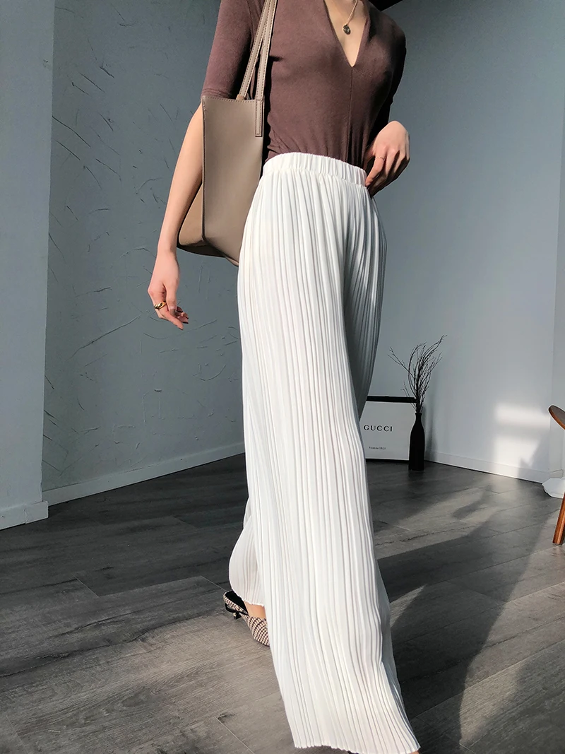Autumn MIYAKE pleated High Waist Wide legs pants women loose and slim sagging straight pants Korean version casual pants