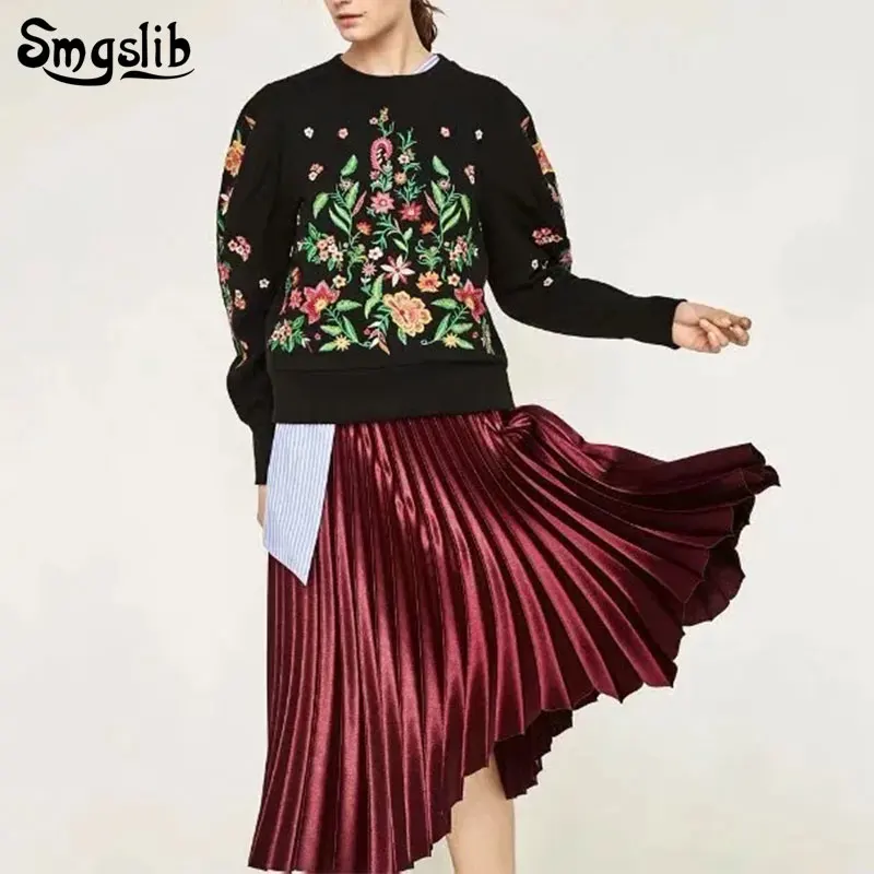 

Casual Basic Fashion All Match pleated Velvet burgundy Vintage High Waist Wind 2019 New Fashion Female Women Skirts