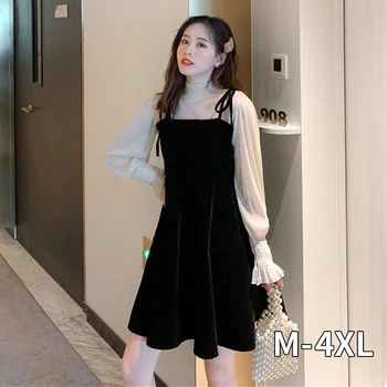 

2020 Spring Elegant Women Transparent Lantern Long Sleeves Tops+ Dress Set 2pcs Suit Party Birthday Gift