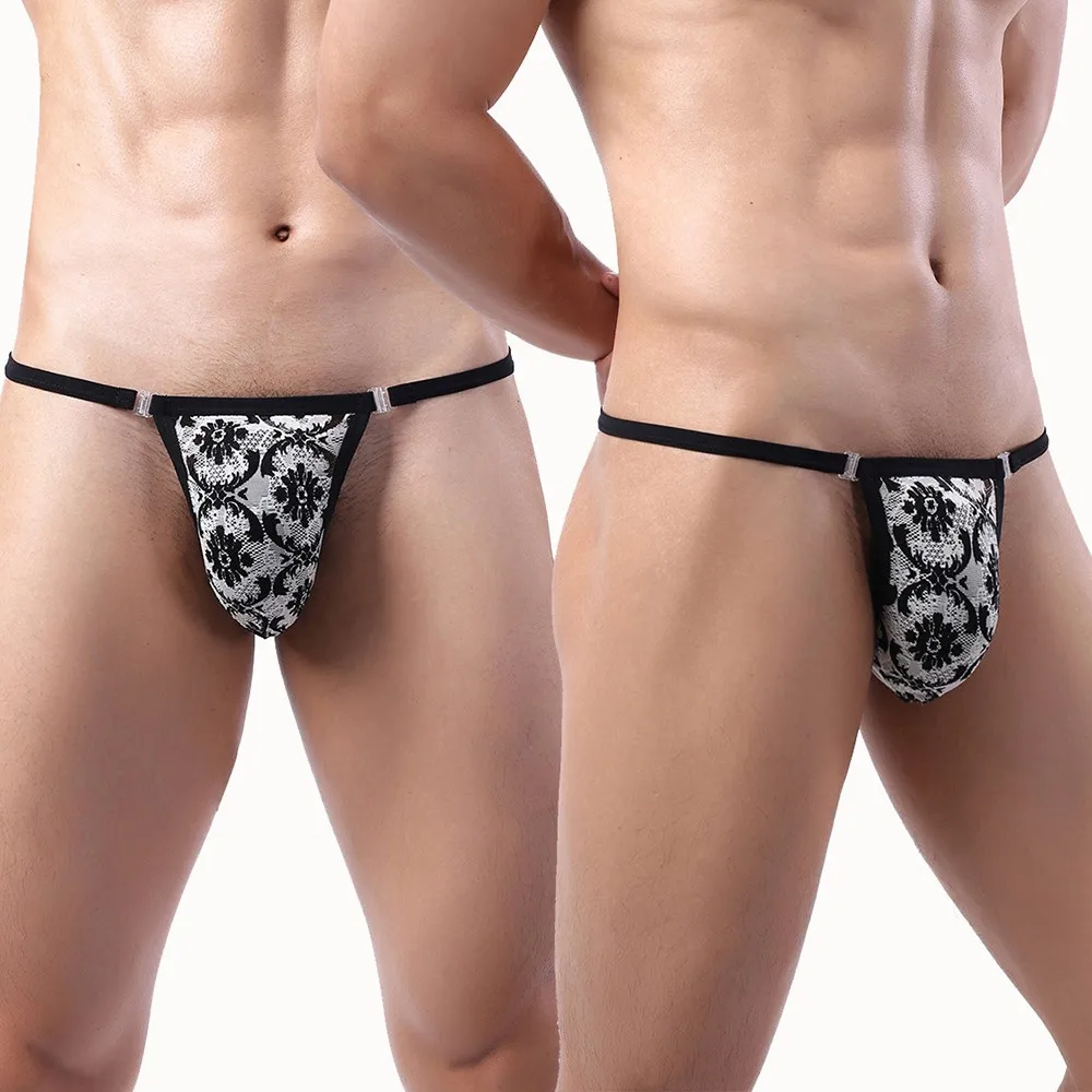 

2021 Men Lace Thong Sexy Underwear U Pouch Mens Button Bikini Briefs Gay G-string Breathable Jocks Exotic T-back Gay Underpants