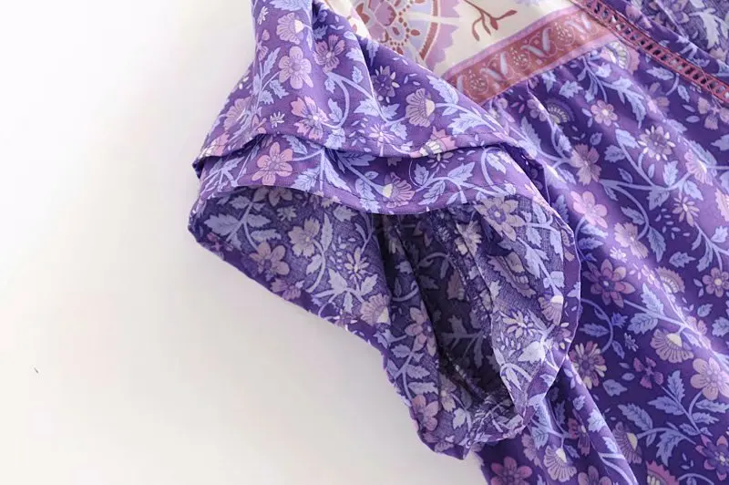 Everkaki блузки с цветочным принтом Топ женские рубашки Boho осенние оборки бант завязывается v-образный вырез пуговицы женские кофты Блуза женская Новинка