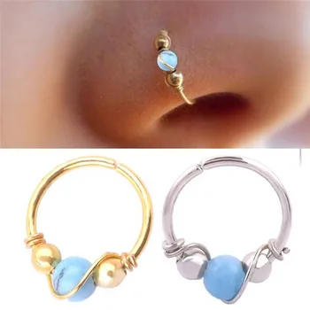 

1pcs Stainless Steel Nose Earring Piercing Turquoises Nostril Hoop Nose Ring Hiphop Body Piercing Jewelry
