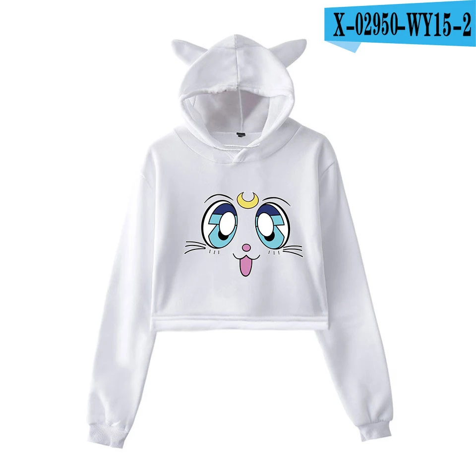 Сейлор Мун толстовки Kawaii одежда Топы женские кошачьи уши Толстовка Harajuku корейский стиль 90s мультфильм Ullzang Толстовка Femme девушки - Цвет: white