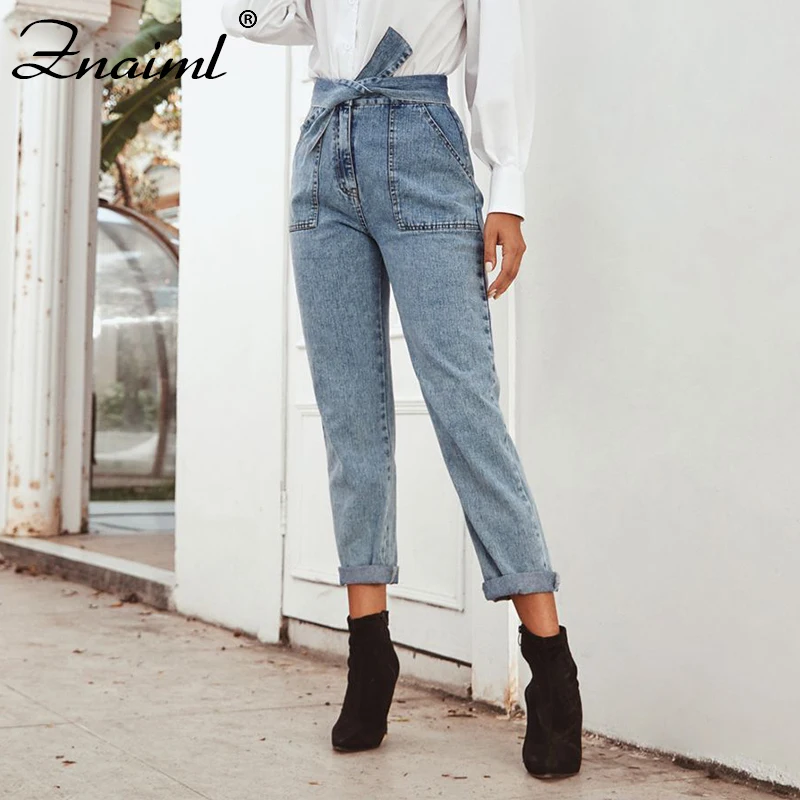 

Women's Jeans Fashion Streetwear High Waist Bow Jeans Female Sexy Knot Pockets Denim Pants 2020 Party Club Casual Long Capris
