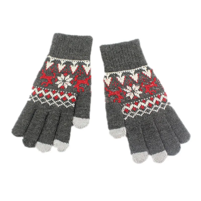 Женские перчатки для сенсорного экрана, зимние женские варежки, зимние вязаные перчатки, сохраняющие тепло, женские зимние перчатки на полный палец, рождественские