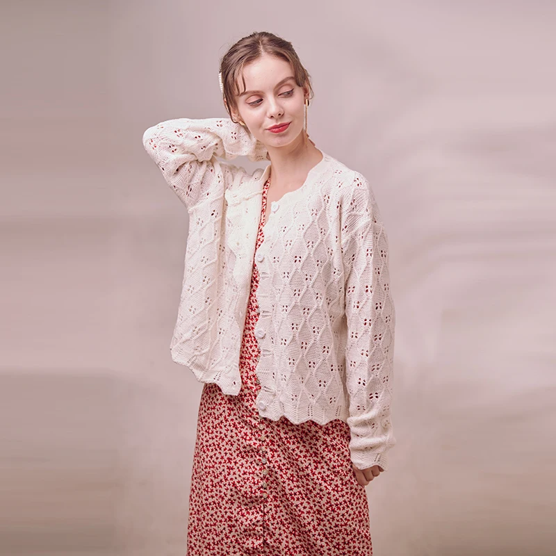 Heydress Women Autumn Long Sleeve Cardigans Vintage Knitted Female Loose Embroidery Sweaters Casual Street Open Stitch Outwears