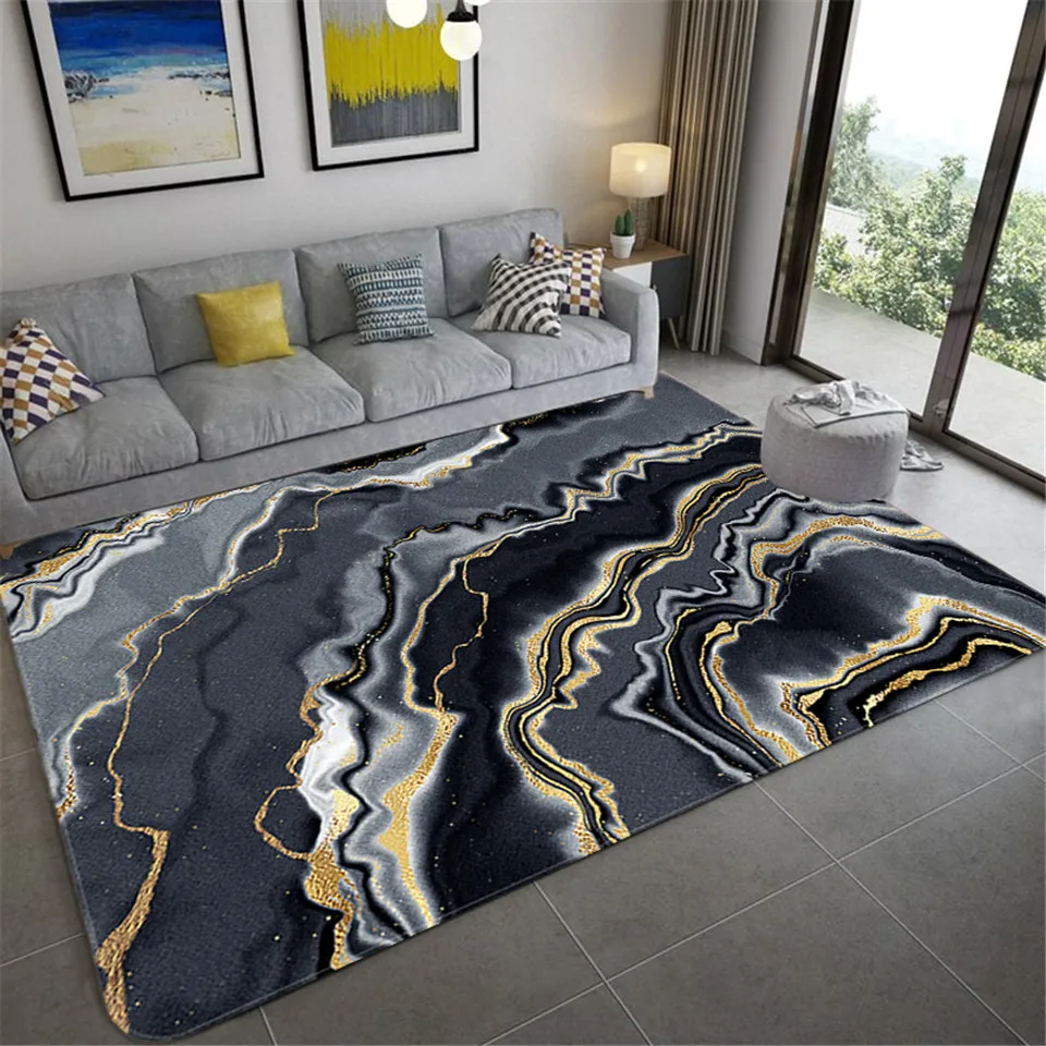 Nordic Black Gold Marble Luxury Carpets For Living Room Bedroom Rug