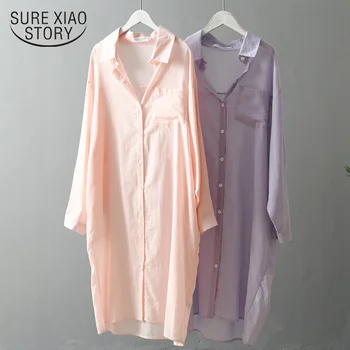 

Plus Size Summer Long Section Shirts Leisure Beach Sun Protection Tops Womans Shirts 50%Perspective Woman Blouse Shirt 6794 50