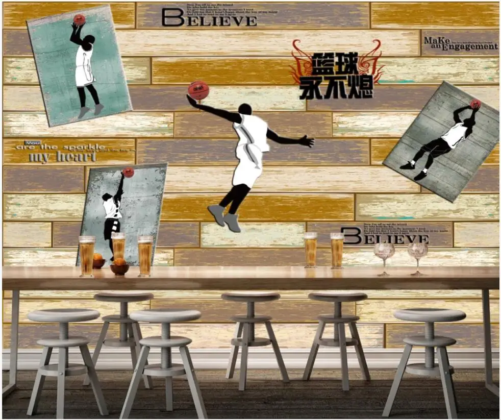 

3d wall paper custom photo Retro nostalgic bar basketball background living room decor 3d wall murals wallpaper for walls 3 d