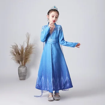 

Girl Princess Elsa Dress Cosplay Elza Costume Halloween Christmas Party With Crown snow queen costumes for kids dresses