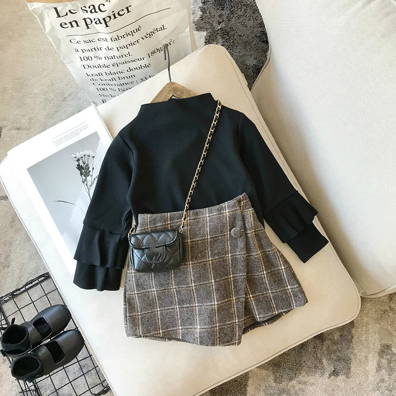 shirt and shorts Осенний комплект одежды для маленьких девочек; клетчатая юбка; модные детские шорты с эластичной резинкой на талии; комплект одежды; детские юбки для девочек; bebes От 2 до 7 лет - Цвет: shirt and shorts