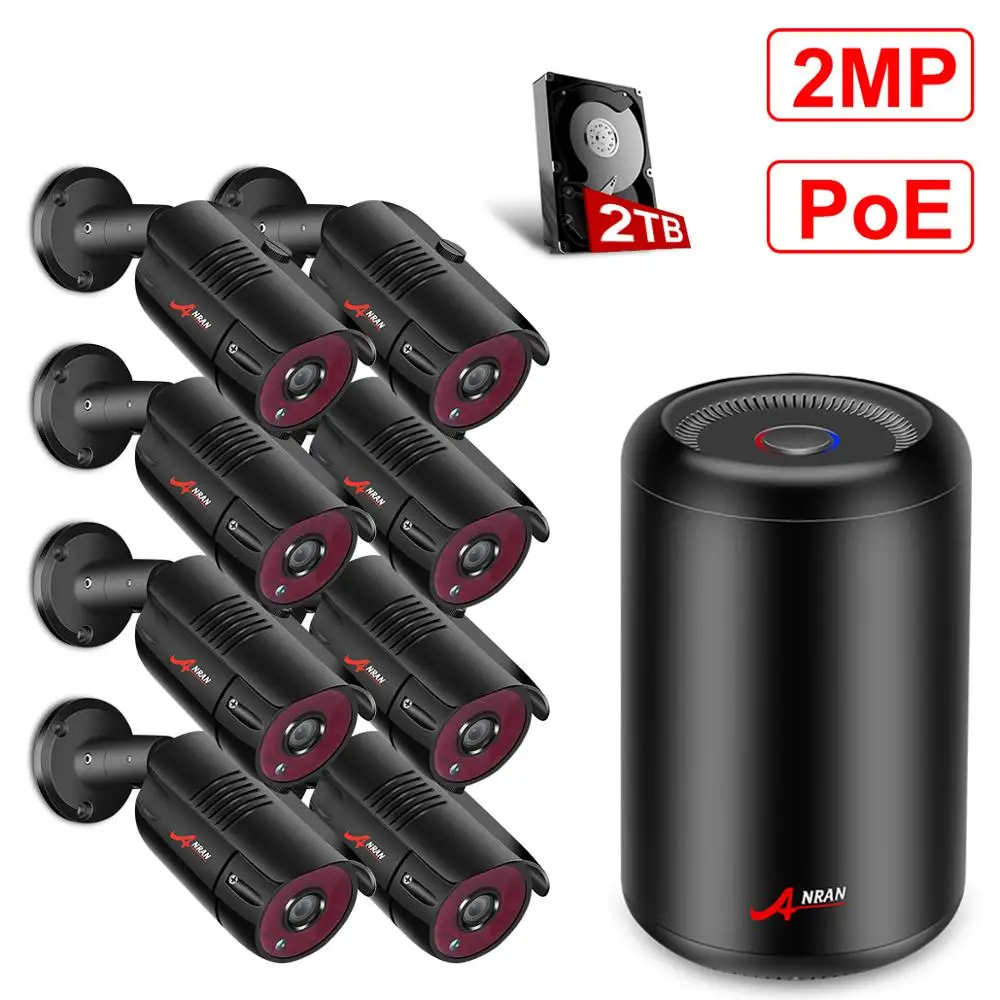 

ANRAN 8CH Cylindrical NVR 1080P HD Camera Kit Outdoor Night Vision POE Camera Surveillance System with 2TB HDD Pre-installed