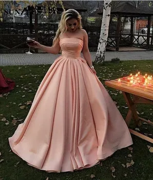 

Custom Made Strapless Satin Women Formal Evening Dress A-Line Floor Length Prom Gown