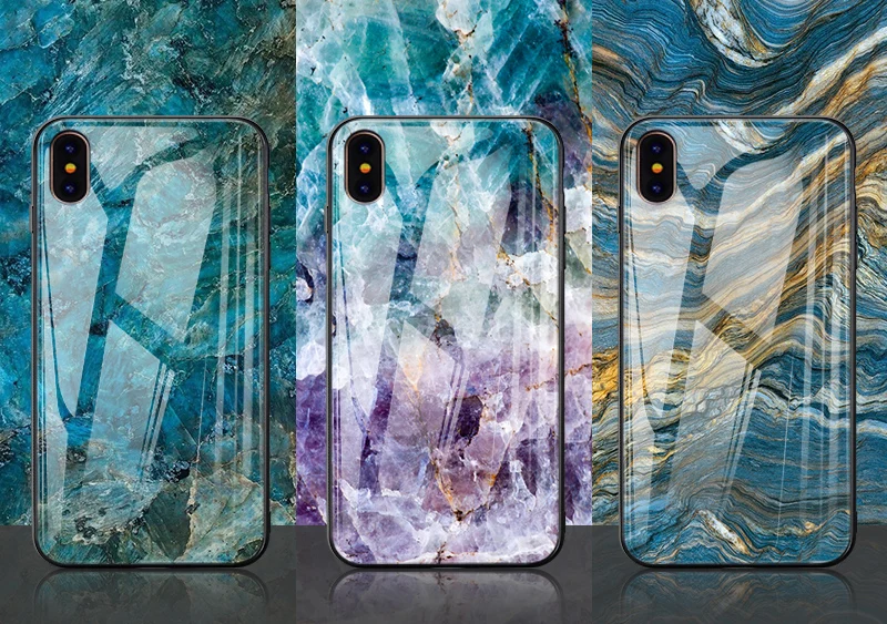 TOMKAS Luxury Marble Phone Case for iPhone X 10 Tempered Glass PC Agate Back Cover Silicone Soft Edge Coque Case for iPhone X (23)