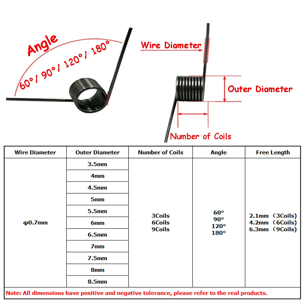 10 Molle Di Torsione In Acciaio - Diametro Filo 0.4mm, Diametro Esterno 3mm, Angolo 180° - Foto 8