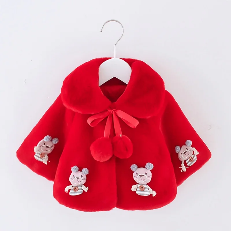 Одежда для маленьких девочек; От 6 месяцев до 3 лет; сезон весна-зима; меховая шаль с длинными рукавами и рисунком кролика; плюшевое пальто для девочек; милые плотные теплые Топы - Color: Red