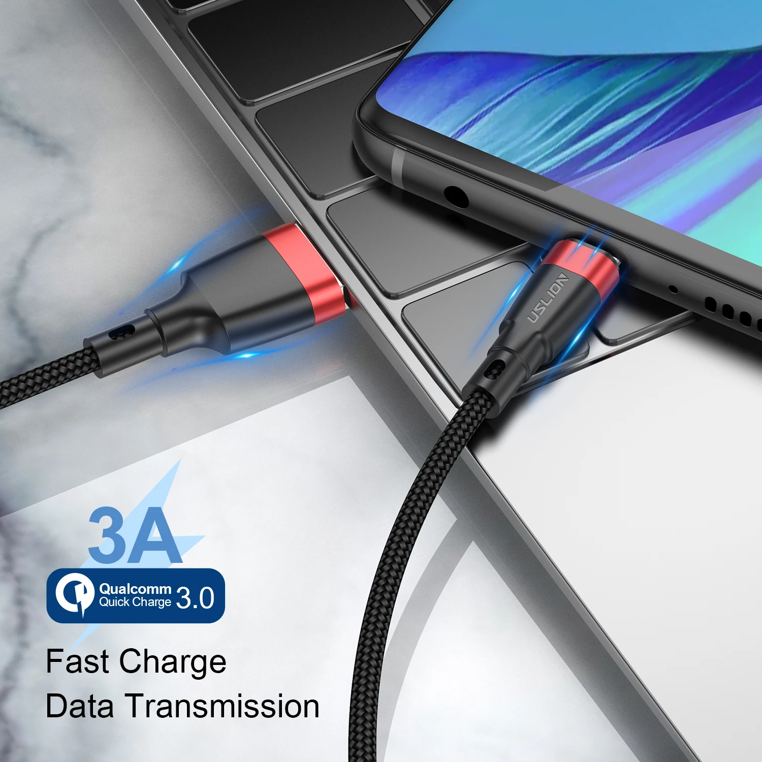 USLION кабель Micro USB для samsung Android кабель для передачи данных Шнур QC 3,0 кабель для быстрой зарядки для Xiaomi Redmi мобильный телефон USB кабель