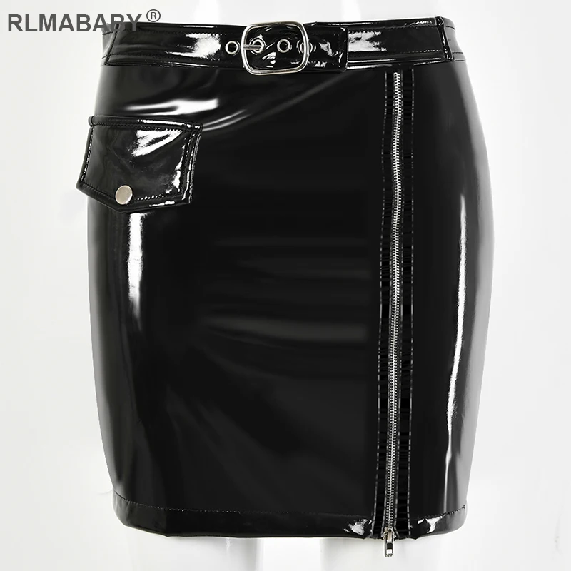 Fashion Autumn Winter PU Leather Skirts Sexy Women High Waist Skirts Slim Clubwear Zipper Skirt Casual Red Pocket Female Skirts