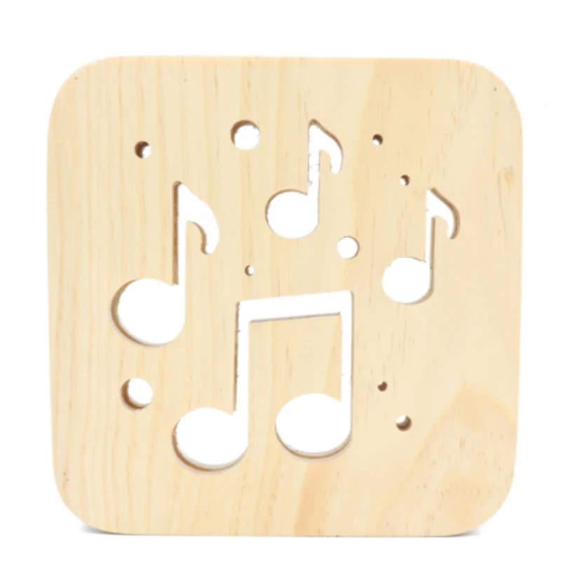 Musical Notes Craft Atmosphere Lamp Wooden Carved Hollow Night Light USB LED Baby Children Room Desktop Decoration