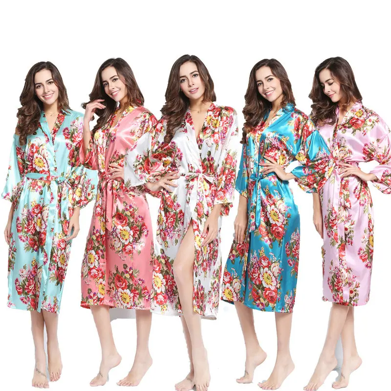 

YUXINBRIDAL 2019 New Robe Women 's Long Kimono Robe Floral Bridesmaid Robe,Bridal Robe Womens Robes Sleepwear Silk Robes